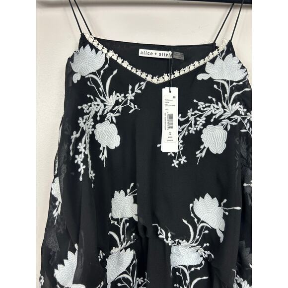 Alice + Olivia NWT Embroidered Holden Tunic Mini Dress Black Sz Medium Boho - Picture 7 of 10